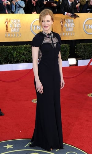 The actress wore a Nina Ricci dress, Fred Leighton necklace, Manolo Blahnik shoes to the Screen Actors Guild Awards in 2011.