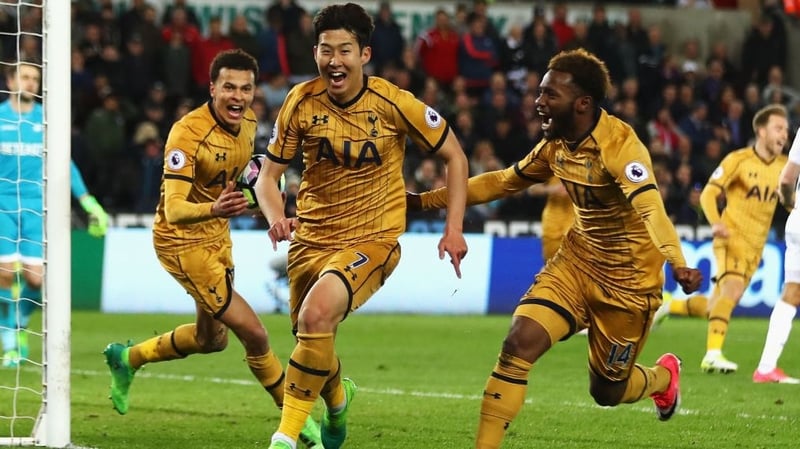 Heung-Min Son celebrates scoring of Tottenham's second goal