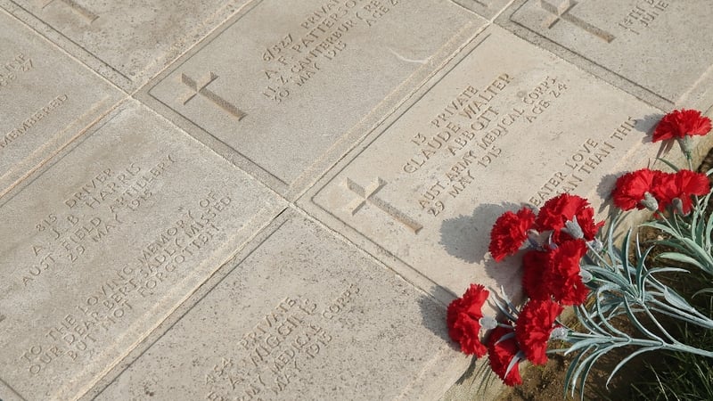 Headstones of mostly Australian soldiers killed during the Gallipoli Campaign at Anzac Cove near Eceabat, Turkey