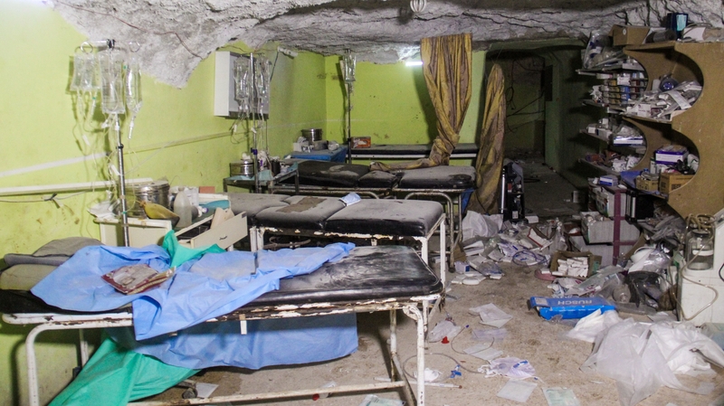 Destruction at a hospital room in Khan Sheikhun following the suspected toxic gas attack in April