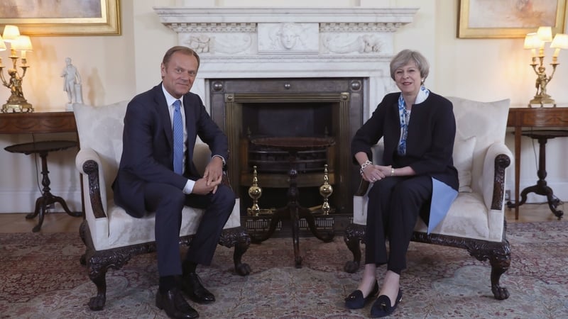 Donald Tusk and Theresa May pictured before their meeting