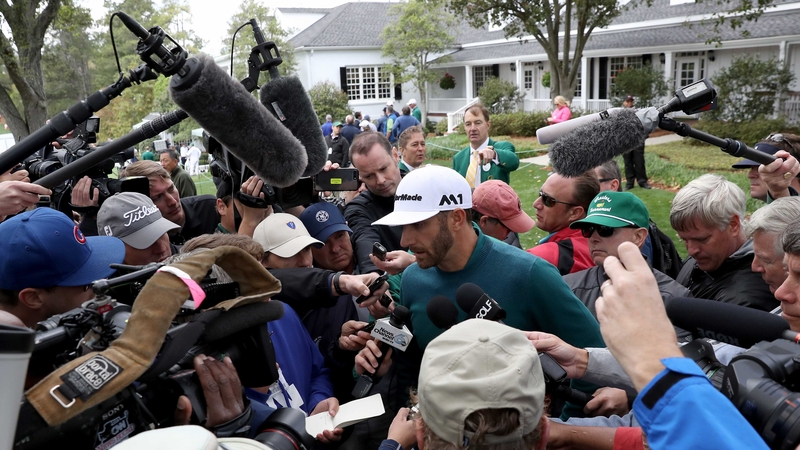 Dustin Johnson talks to reporters at Augusta