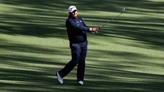 Shane Lowry in action during the first round at Augusta