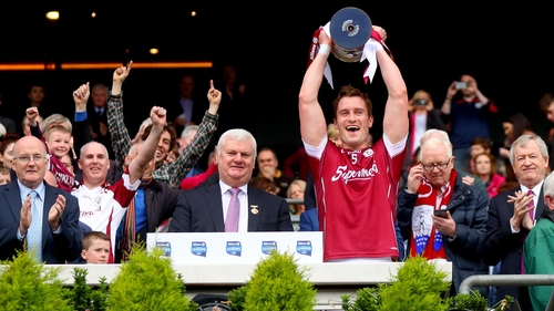 Galway's Gary O'Donnell lifts the trophy