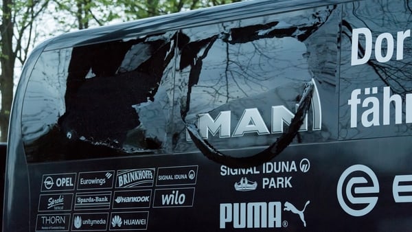 Windows were damaged on the Borussia Dortmund team bus