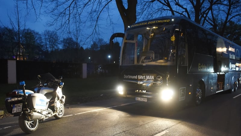 The Borussia Dortmund team bus is unoccupied after the attack
