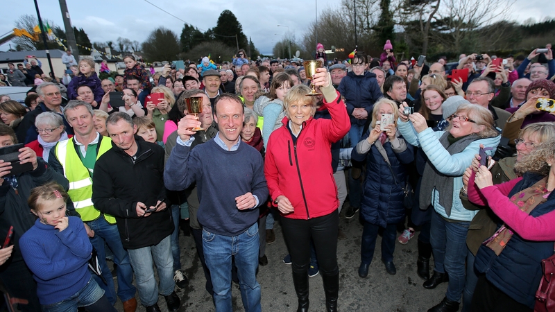 Robbie Power and Jessica Harrington at the homecoming for Sizing John after the Gold Cup victory