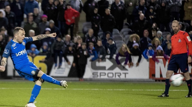 Bray's Gary McCabe scores his first penalty