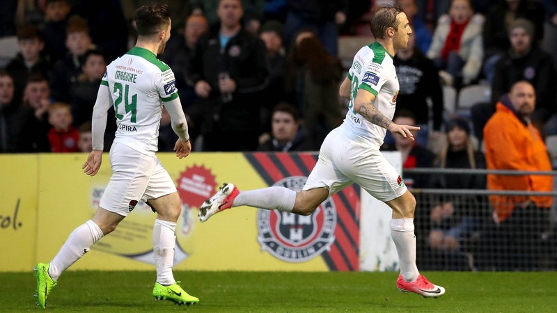 Karl Sheppard celebrates scoring at Dalymount Park