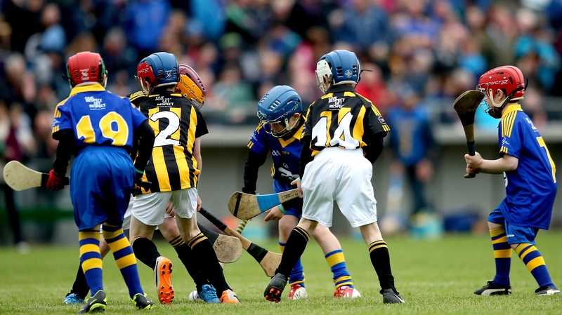 Children hurl at half-time in the 2014 Allianz Hurling League Division 1 final between Kilkenny and Tipperary