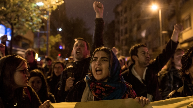 People protest in Istanbul following the referendum result