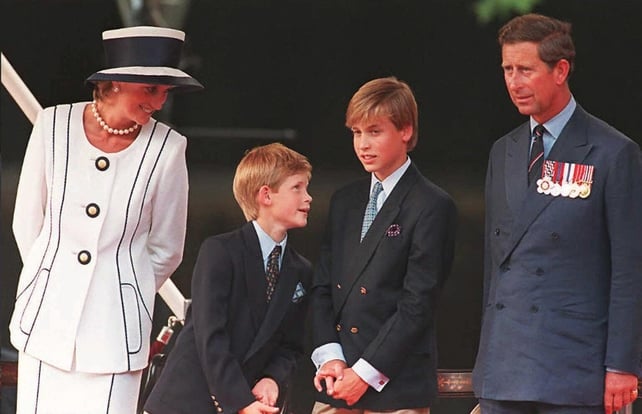 Diana and Charles watch the parade as part of the commemorations of VJ Day with their children in 1995. Diana looked elegant at every royal occasion.