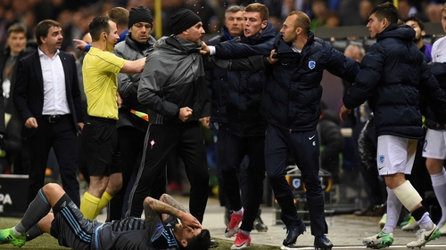Tempers flare on the sideline between Celta Vigo and Genk in Belgium