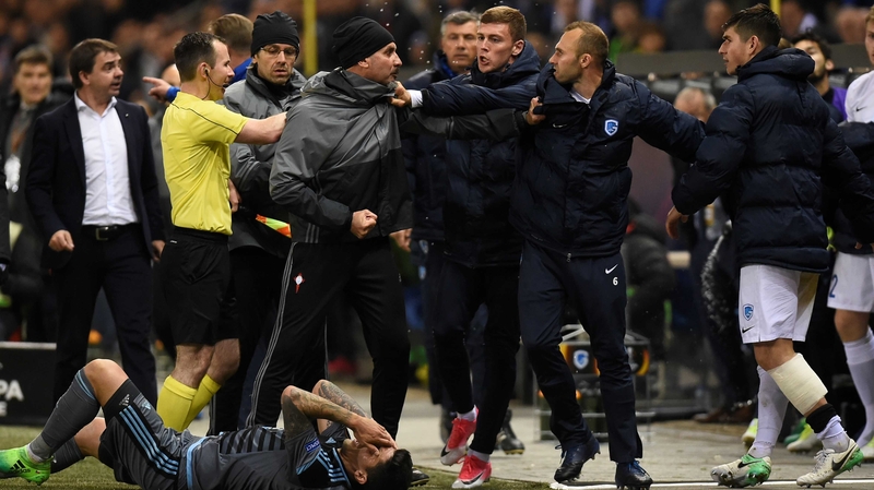 Tempers flare on the sideline between Celta Vigo and Genk in Belgium