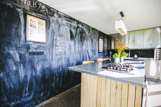 The kitchen had personalised touches such as this chalkboard wall.