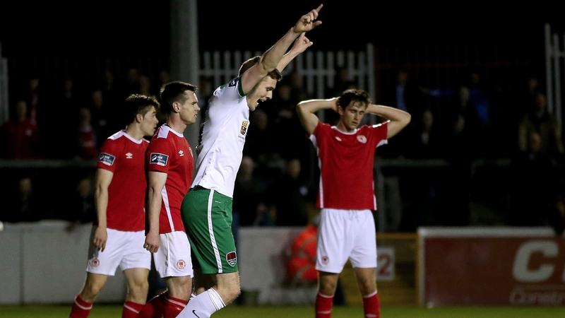 Gary Buckley celebrates Cork's third goal at Richmond Park