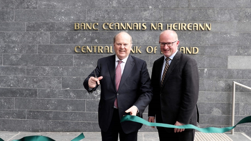 Finance Minister Michael Noonana and Central Bank Governor Philip Lane at the official opening of the new Central Bank