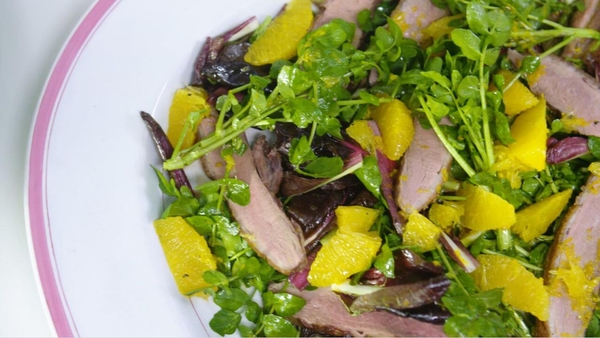 Grilled Duck Breast with a Salad of Oranges, Watercress and Radicchio