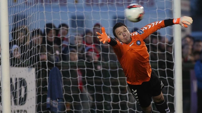 Brendan Clarke could do little to stop Barry McNamee's free-kick