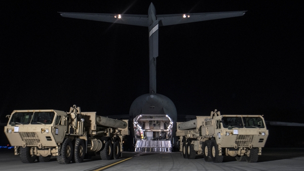 Handout photo provided by US Forces Korea shows trucks carrying elements of the THAAD that arrived at the Osan Air Base on 6 March