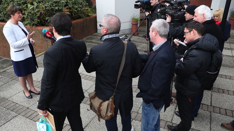 Arlene Foster speaks to the media after the visit