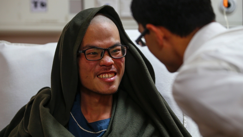 Liang Sheng-yueh is recovering in hospital after being trapped on a steep slope for 47 days