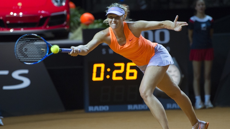 Sharapova returns Kontaveit during their quarter-final match in Stuttgart