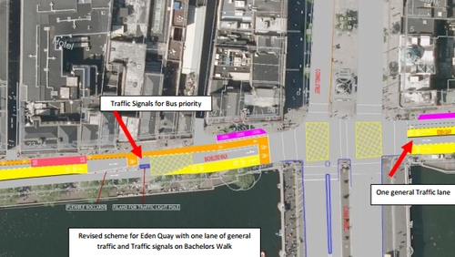 The plan involves double bus lanes on sections of the quays with cars restricted to one lane