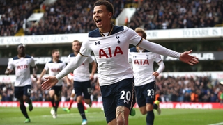 Dele Alli celbrates the opening goal at White Hart Lane