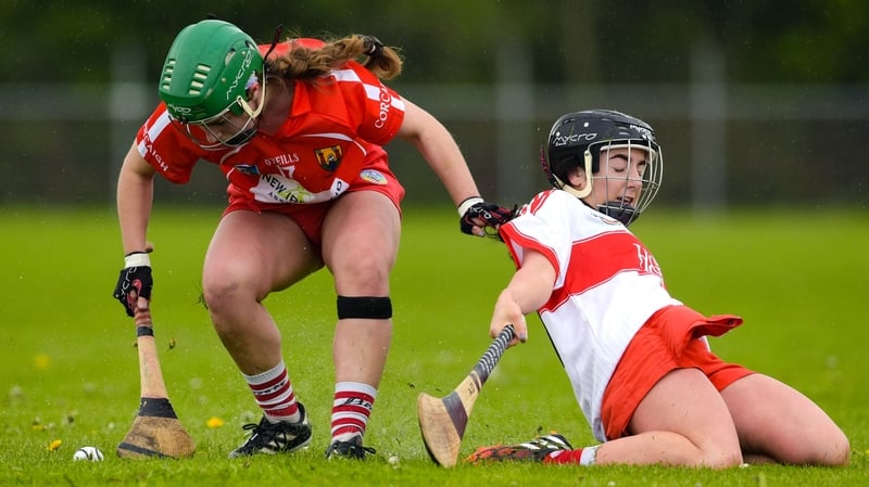 Cork's Roisin Kileen with Aimee Devlin of Derry in the Division 2 final