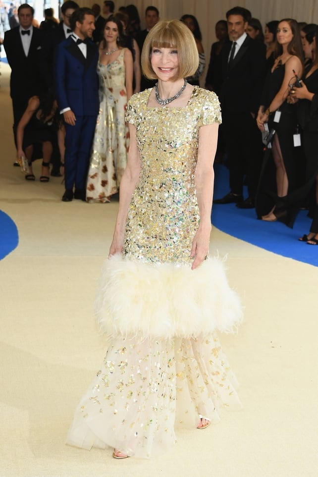 Fashion priestess Anna Wintour wore an amazing fluffy and crystal-like Chanel dress for the occasion!