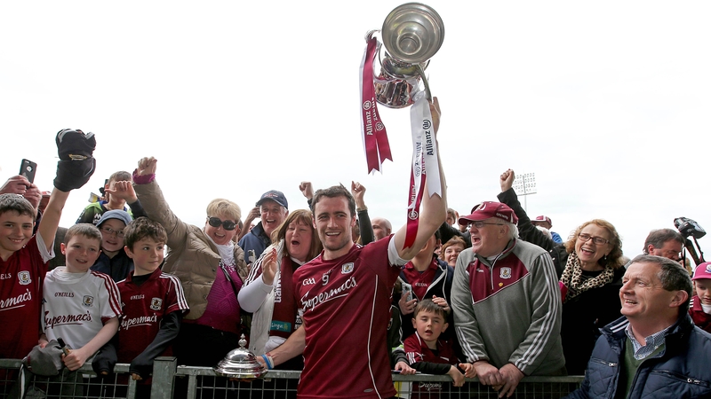 Galway captain David Burke celebrates their League final success