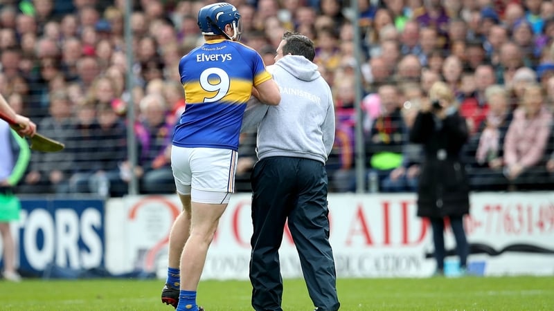 Jason Forde and Davy Fitzgerald clash during the League semi-final at Nowlan Park