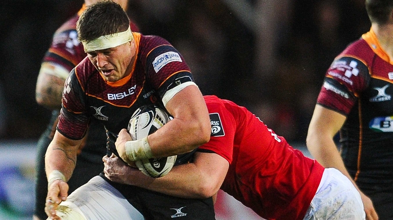 Ed Jackson (L) in action against Munster