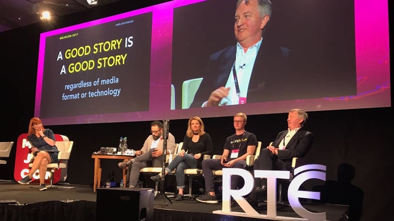 Moderator Sarah Jones talks to (l to r) panelists Robert Hernandez, Sarah Hill, Max Richter and Louis Jebb.