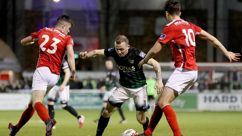 Bray's Gary McCabe with Sam Verdon and Alex O'Hanlon of St Pat's