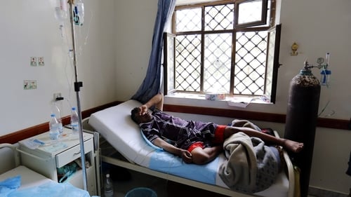 A cholera-infected man receives treatment at a hospital in Sanaa, Yemen