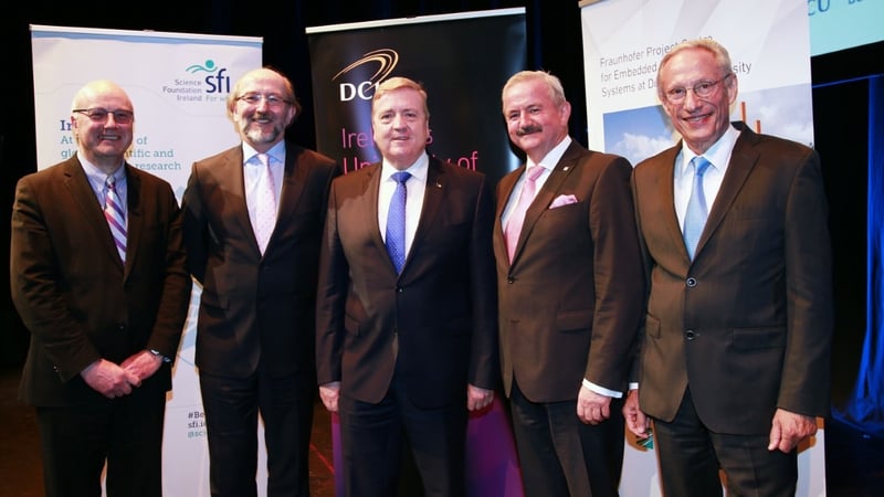 SFI's Professor Mark Ferguson, DCU's Professor Brian MacCraith, Minister Pat Breen, Professor Reimund Neugebauer and Professor Fritz Klocke