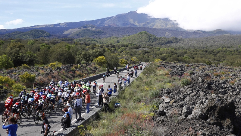 The riders race towards the active Etna volcano