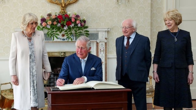 Prince Charles signs the visitors' book at Áras an Uachtaráin (Pic: President of Ireland)