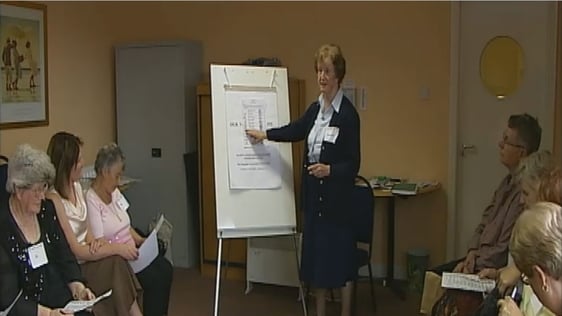 Sr Bernadette MacMahon gives a class on how to fill out an electoral ballot paper at St Helena's Fa…