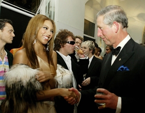 Prince Charles meets Beyoncé at the 'Fashion Rocks' concert and fashion-show, in aid of The Princes Trust in 2003