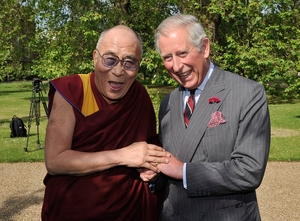 The Prince of Wales receives His Holiness the Dalai Lama at London's Clarence House in 2012.