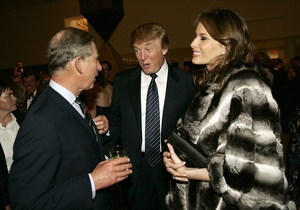Charles talks with Donald Trump and Melania during a reception at the Museum of Modern Art in 2005.