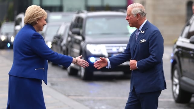 Earlier Prince Charles was greeted by Minister Heather Humphreys at Glasnevin Cemetery ahead of the wreath laying at the Remembrance Wall