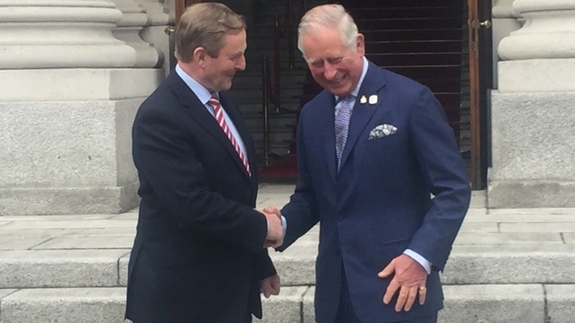 Taoiseach Enda Kenny greets Charles at Government Buildings