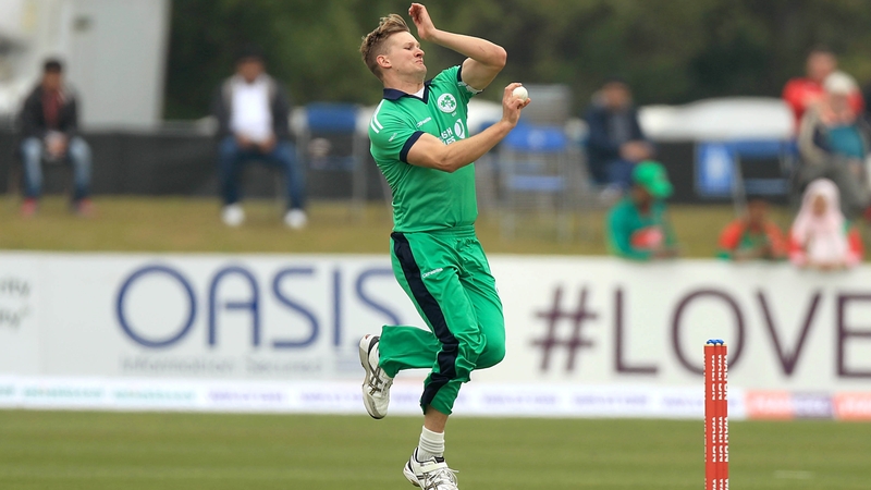 Barry McCarthy runs in to bowl in Malahide against Bangladesh