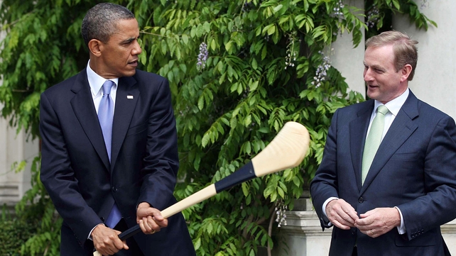 Former US president Barack Obama posed with a hurley during his visit to Ireland in May 2011