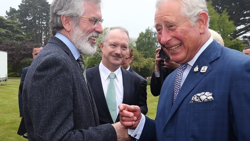 Gerry Adams and Prince Charles shook hands at a reception in the British ambassador's residence