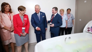 Charles talks to staff at Our Lady's Hospice Harold's Cross
